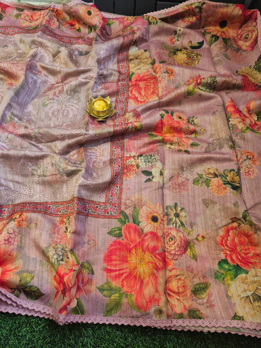 Pure Handloom Maheswari Silk with allover embroidery work