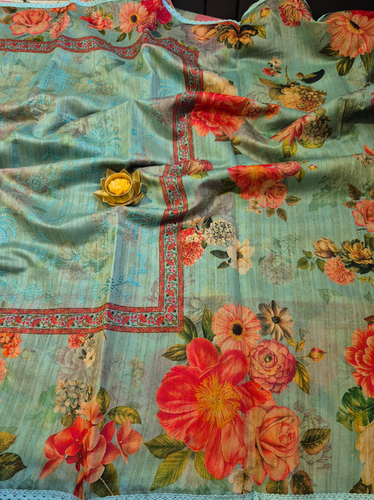 Pure Handloom Maheswari Silk with allover embroidery work