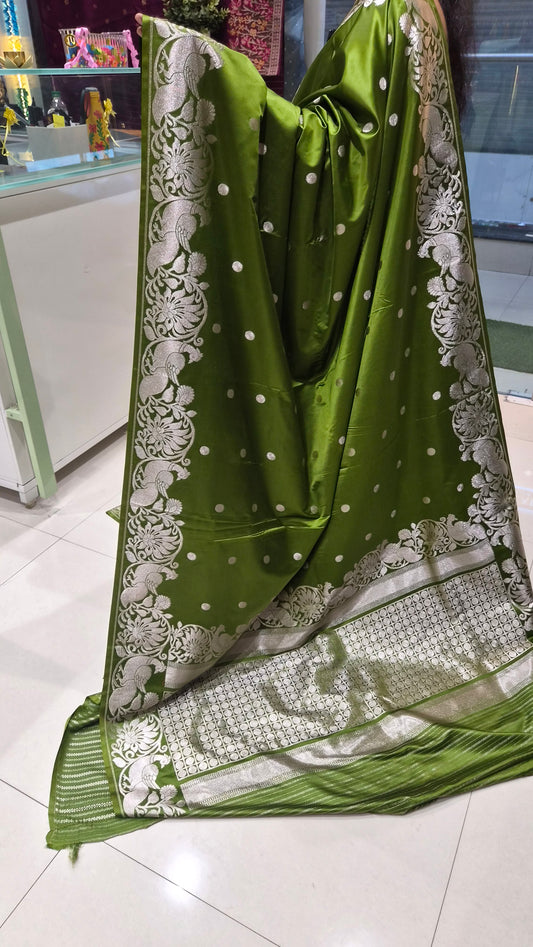 Pure green colour mashru Crepe Silk