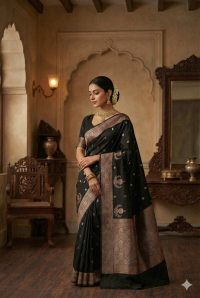 Black Colour Banarasi Kathan Silk Saree