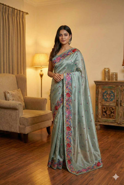 Exclusive Partywear Tissue Georgette Saree with Pitet Point work