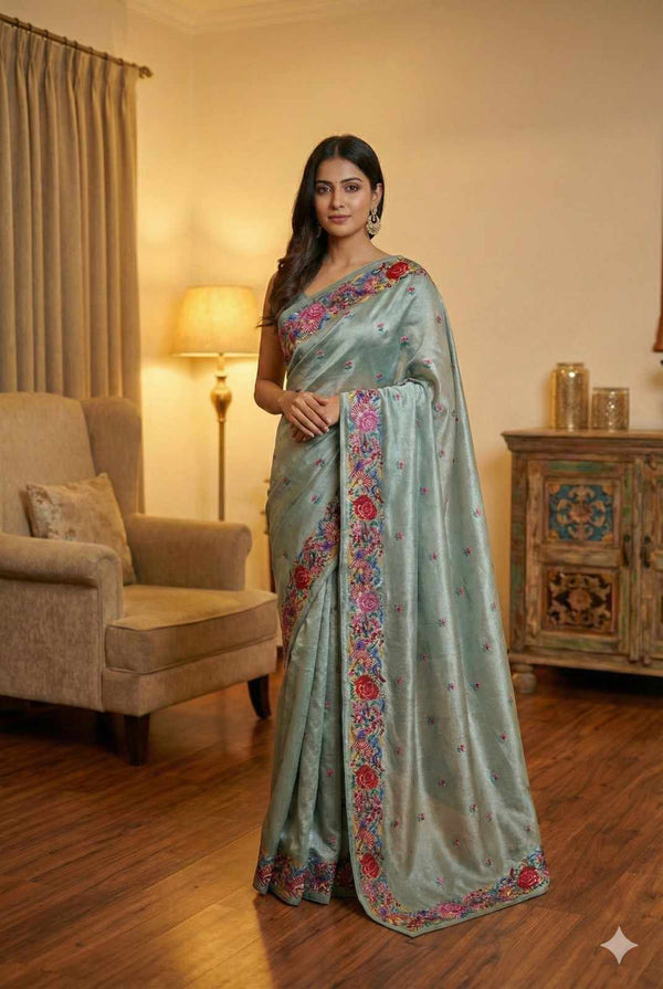 Exclusive Partywear Tissue Georgette Saree with Pitet Point work