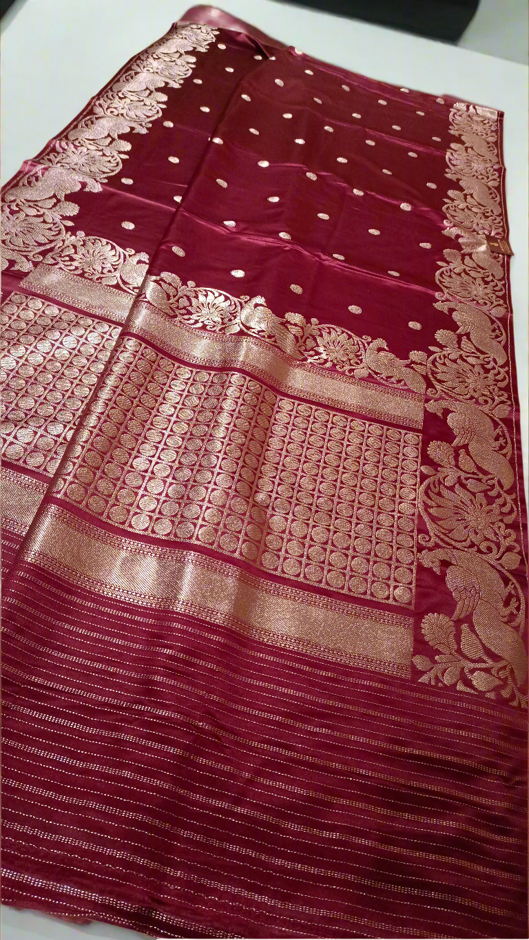Crepe Satin Silk saree with Peacock Weaving