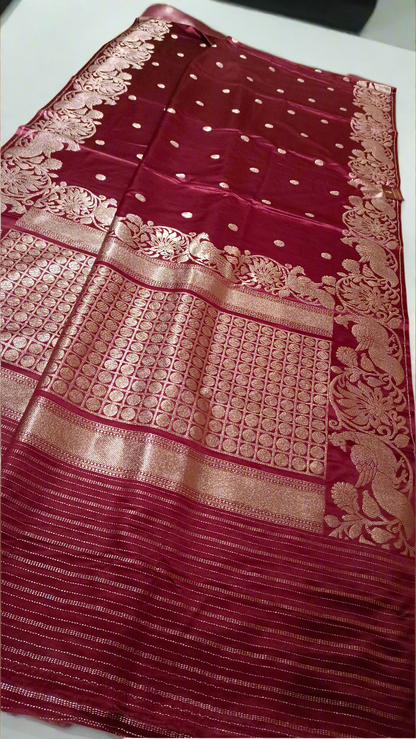 Crepe Satin Silk saree with Peacock Weaving