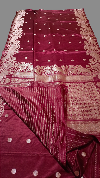 Crepe Satin Silk saree with Peacock Weaving