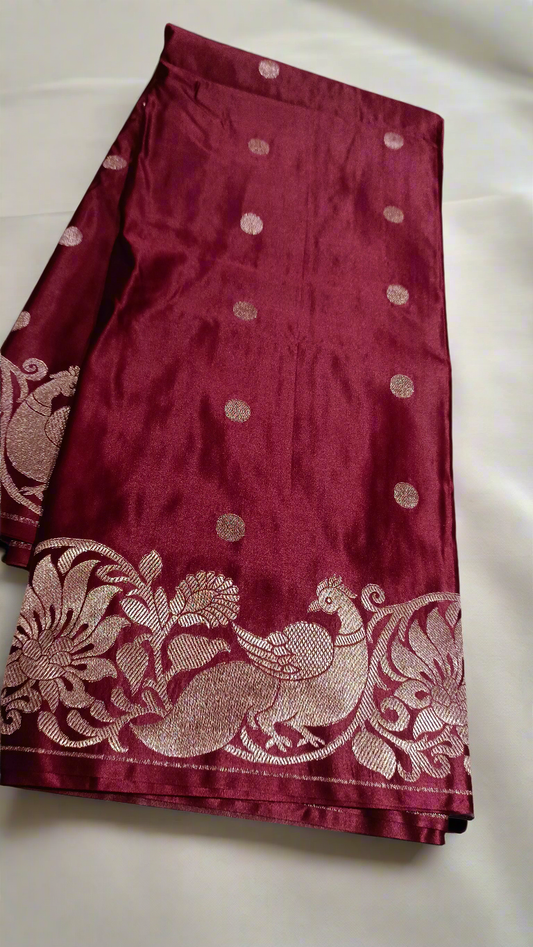 Crepe Satin Silk saree with Peacock Weaving