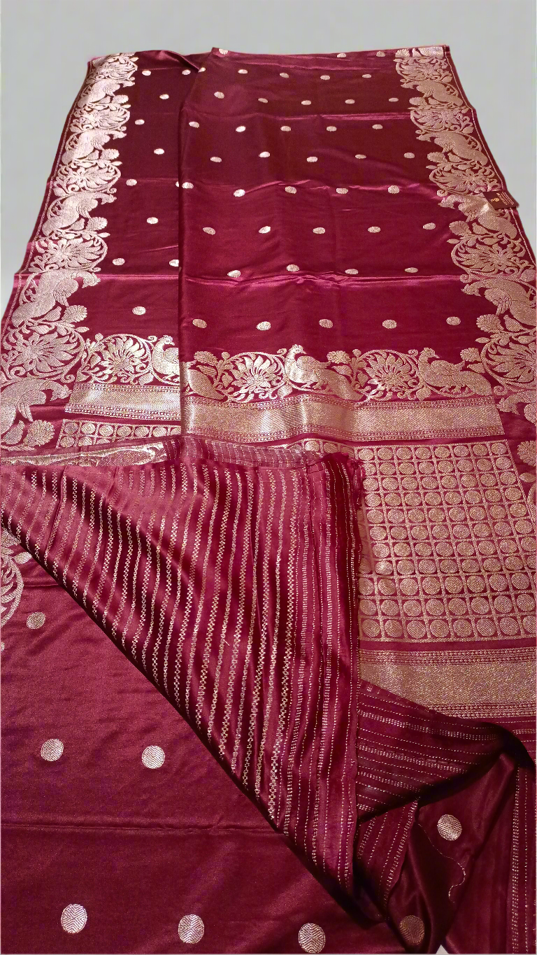 Crepe Satin Silk saree with Peacock Weaving