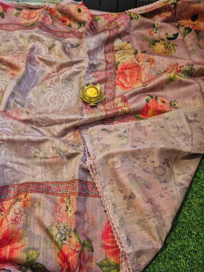 Pure Handloom Maheswari Silk with allover embroidery work