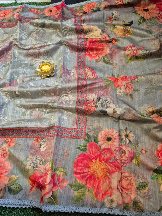 Pure Handloom Maheswari Silk with allover embroidery work