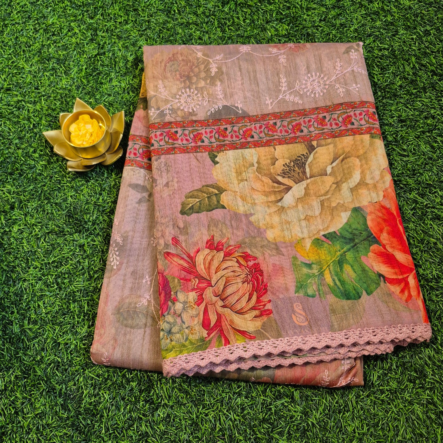 Pure Handloom Maheswari Silk with allover embroidery work