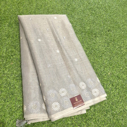 Lenin Tissue Saree With Embroidery & Mirror work