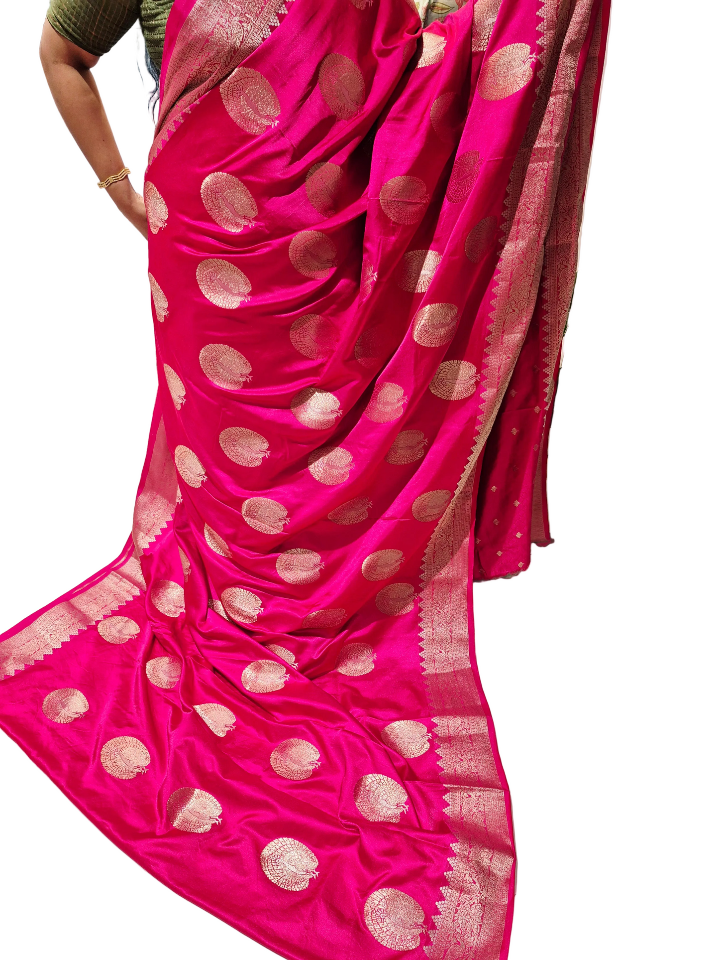 Premium Pink Mashru Crepe Silk with grand weaving