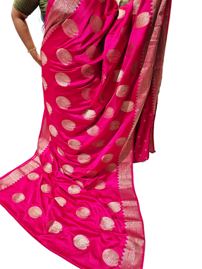 Premium Pink Mashru Crepe Silk with grand weaving