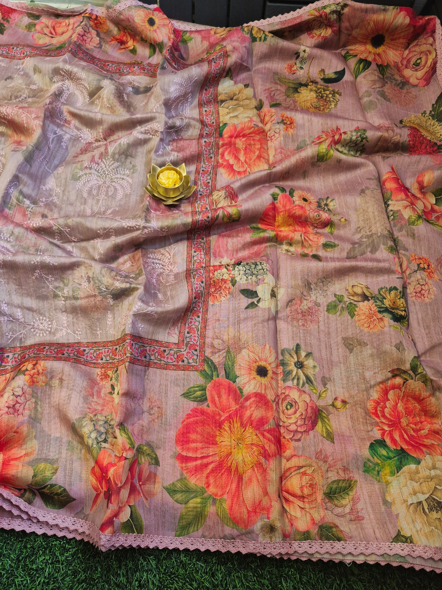 Pure Handloom Maheswari Silk with allover embroidery work