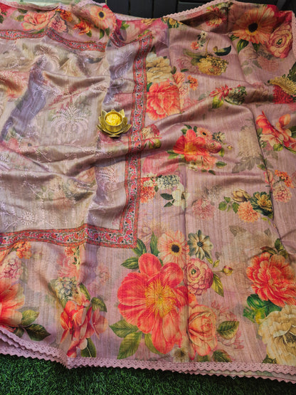 Pure Handloom Maheswari Silk with allover embroidery work