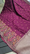 Handloom Wine color Matka Silk With Jamdani weaving