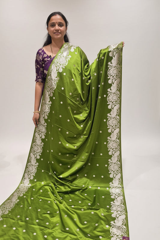 Pure green colour mashru Crepe Silk