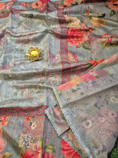 Pure Handloom Maheswari Silk with allover embroidery work