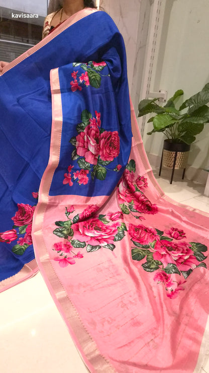 Pure handloom Mangalagiri digital print sarees