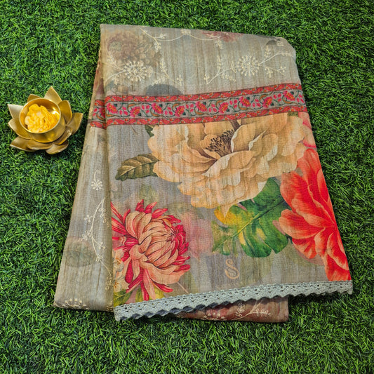 Pure Handloom Maheswari Silk with allover embroidery work