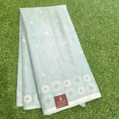 Lenin Tissue Saree With Embroidery & Mirror work