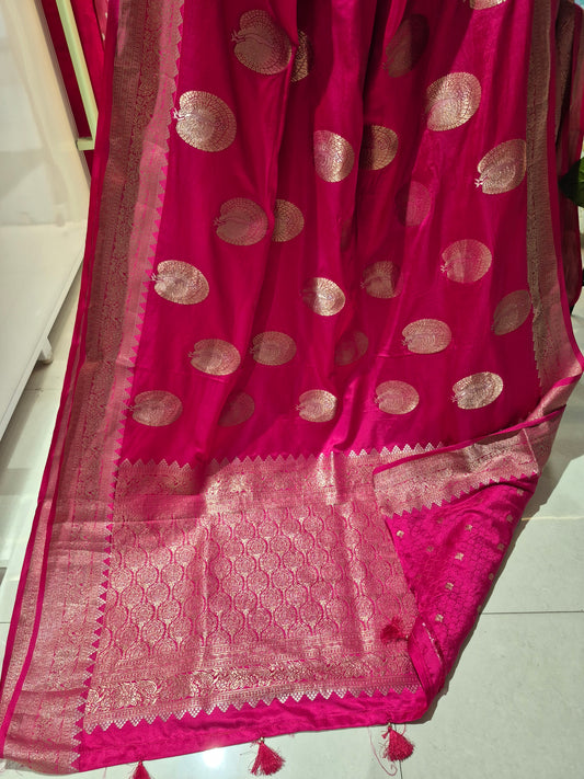 Premium Pink Mashru Crepe Silk with grand weaving