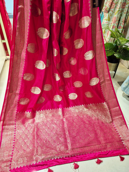 Premium Pink Mashru Crepe Silk with grand weaving