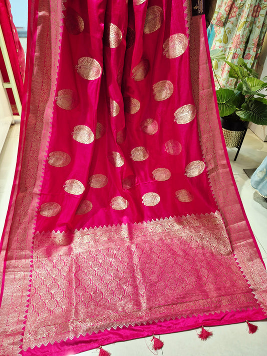 Premium Pink Mashru Crepe Silk with grand weaving
