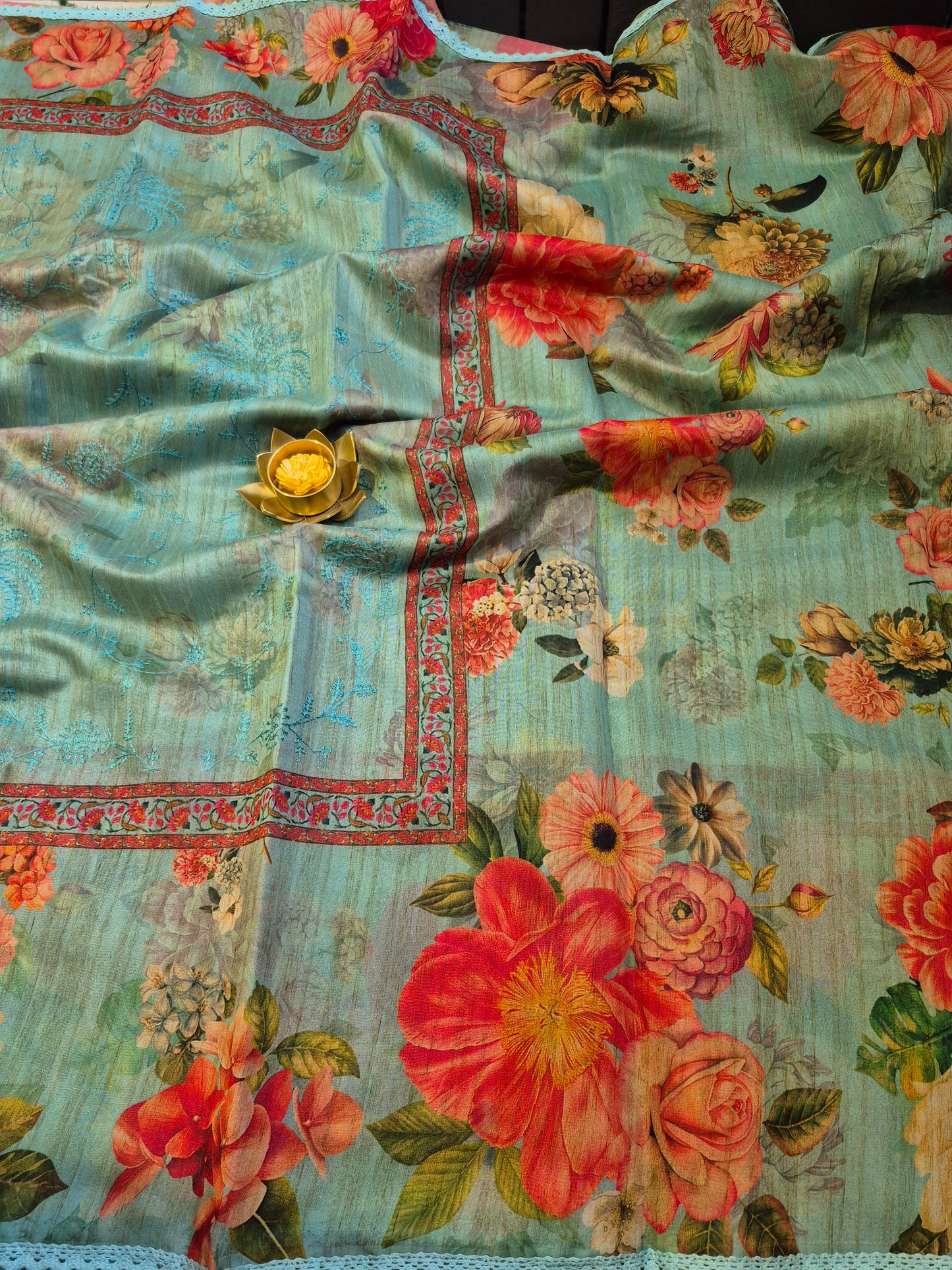 Pure Handloom Maheswari Silk with allover embroidery work