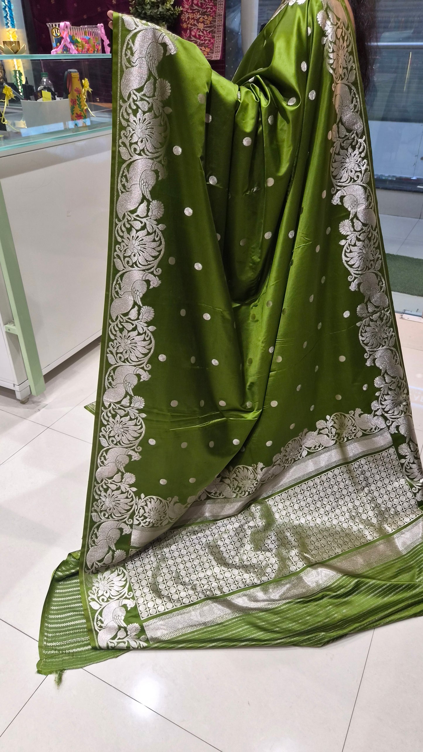 Pure green colour mashru Crepe Silk