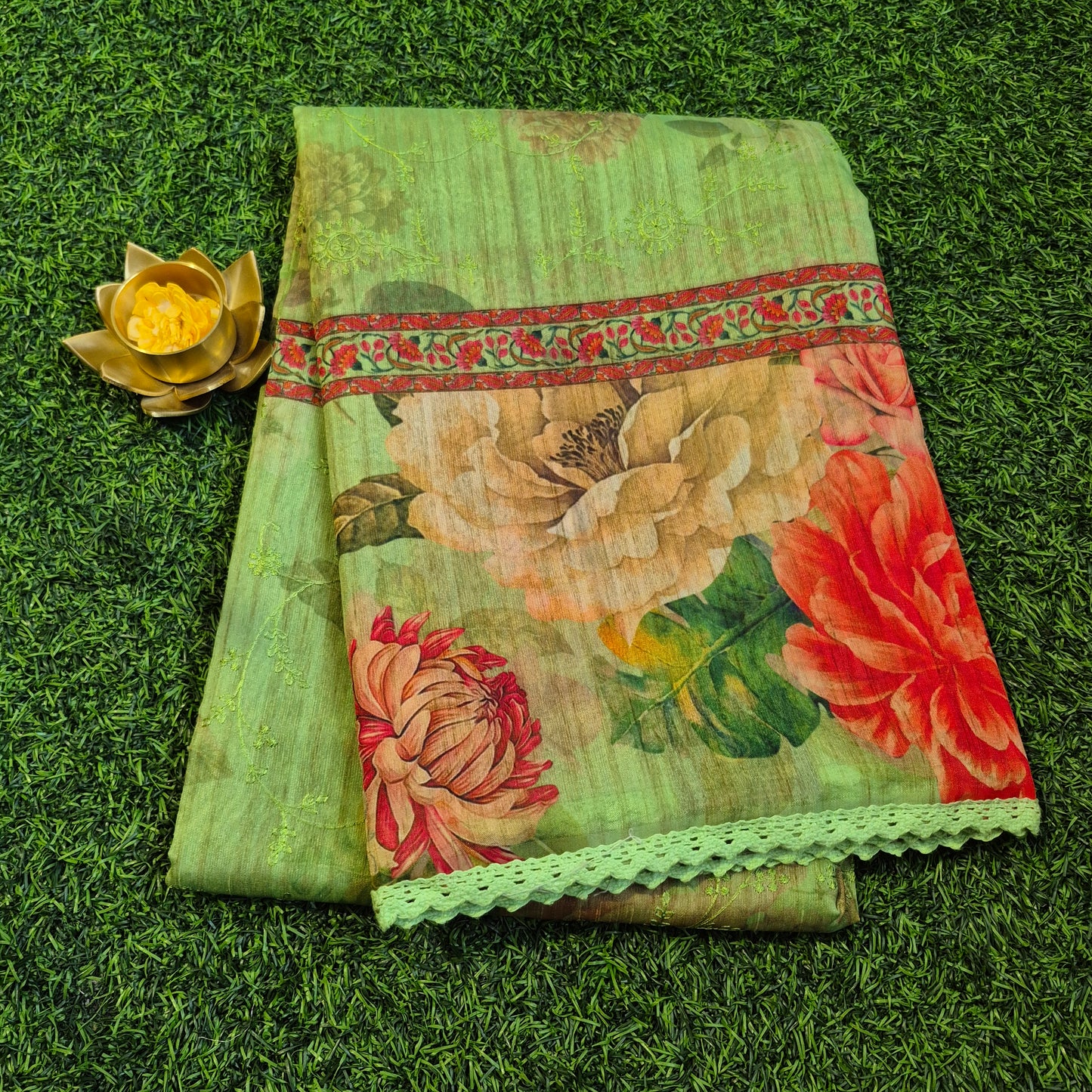 Pure Maheswari Silk with floral design along with nice embroidery