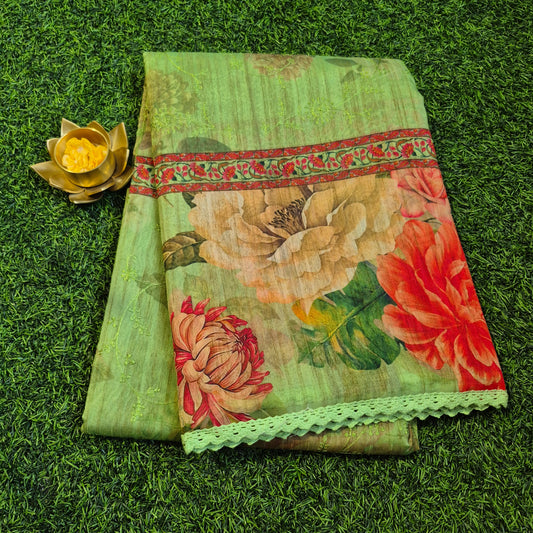 Pure Maheswari Silk with floral design along with nice embroidery