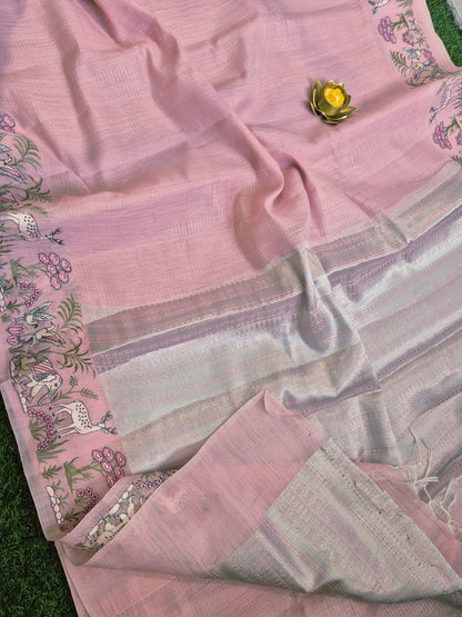 Pure Lenin silk with beautiful embroidery work