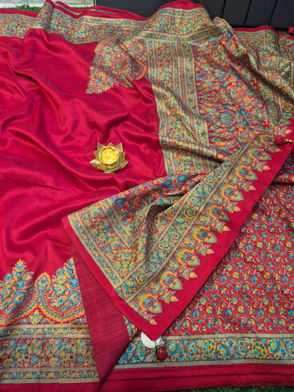 Premium Tussar dupion Silk sarees with beautiful tanjore Prints